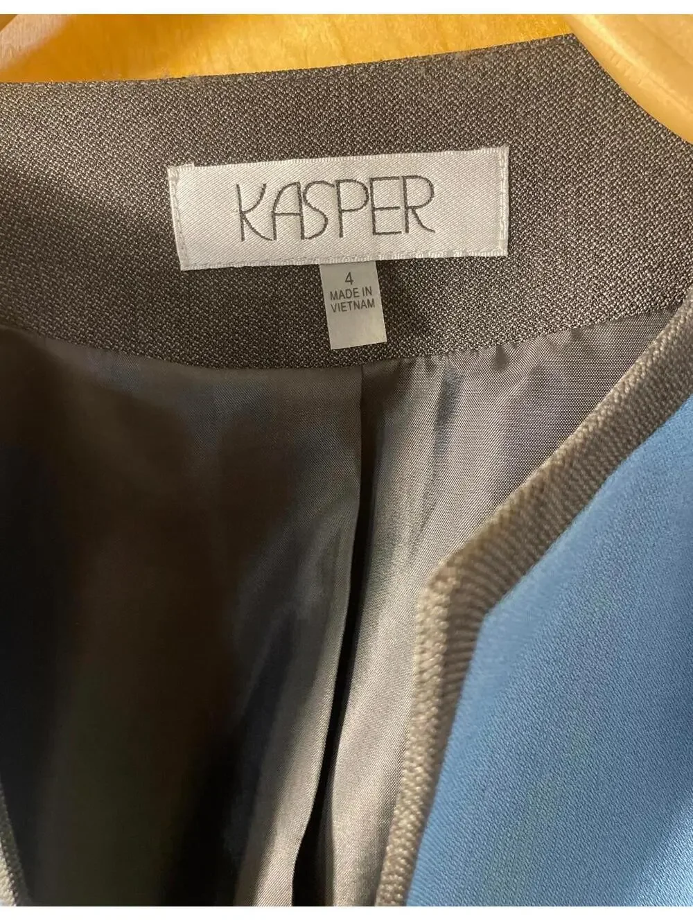 Kasper Blazer Women's Size 4 Blue Gray Brown Colorblock Normcore Career - Picture 3 of 7